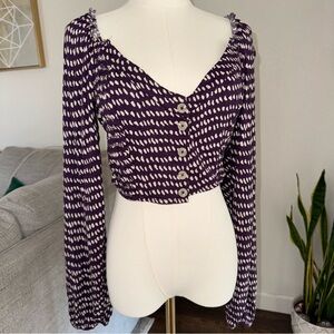 Urban Outfitters Women's M Purple Medium Long Sleeve Crop Top Polka Dot Blouse